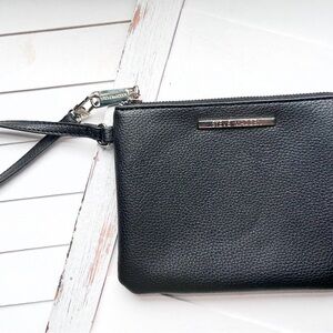 Steve Madden Black Textured Leather Wristlet with Silver Zipper